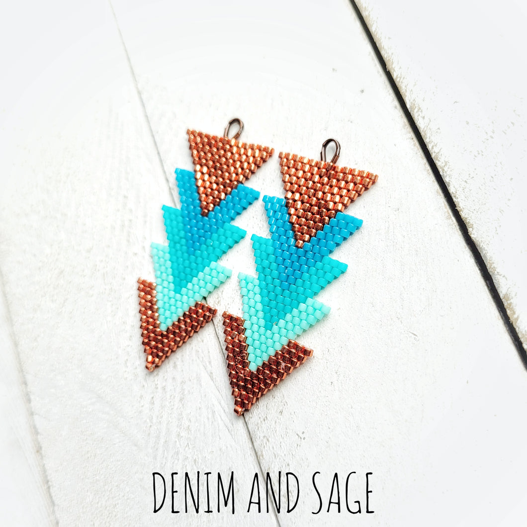 Turquoise and copper arrow beaded earrings. Indigenous handmade.