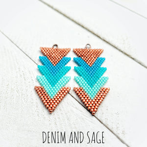 Turquoise and copper arrow beaded earrings. Indigenous handmade.