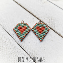 Load image into Gallery viewer, Turquoise and sienna heart beaded earrings. Indigenous handmade.
