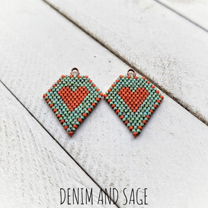 Turquoise and sienna heart beaded earrings. Indigenous handmade.