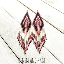 Load image into Gallery viewer, Rose gold quill beaded earrings. Indigenous handmade.
