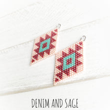 Load image into Gallery viewer, Pink and dark red beaded earrings. Indigenous handmade.

