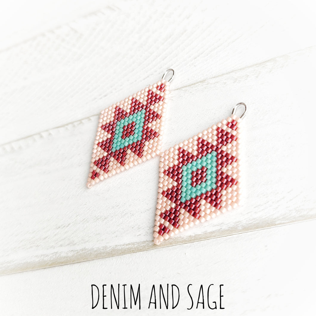 Pink and dark red beaded earrings. Indigenous handmade.
