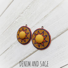 Load image into Gallery viewer, Rust and blue beaded earrings. Indigenous handmade.
