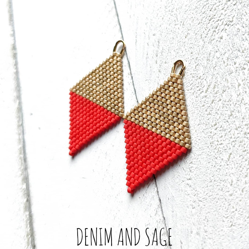 Matte Gold and red earrings. Indigenous handmade.