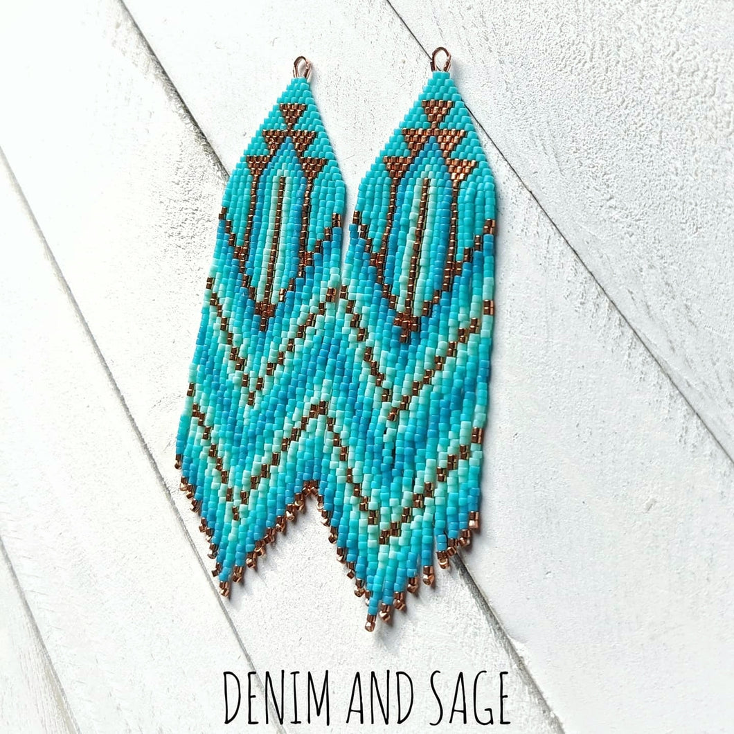 Copper and turquoise ombre beaded earrings. Indigenous handmade.