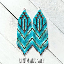 Load image into Gallery viewer, Copper and turquoise ombre beaded earrings. Indigenous handmade.
