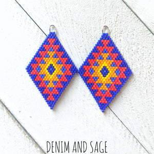 Fire double diamond beaded earrings. Indigenous handmade.