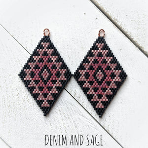 Matte black and rose gold double diamond beaded earrings. Indigenous handmade.
