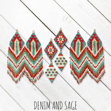 Load image into Gallery viewer, Turquoise, cream, burnt orange and red flower beaded delica earrings. Indigenous Handmade
