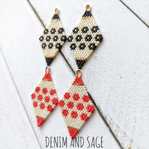 Black or red flower beaded delica earrings. Indigenous Handmade