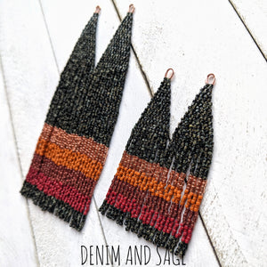 Copper, Dark red, burnt orange and speckled black beaded earrings. Indigenous handmade.