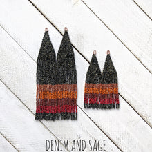 Load image into Gallery viewer, Copper, Dark red, burnt orange and speckled black beaded earrings. Indigenous handmade.

