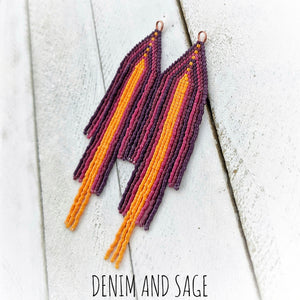 Harvest sunset dangle earrings. Indigenous handmade.