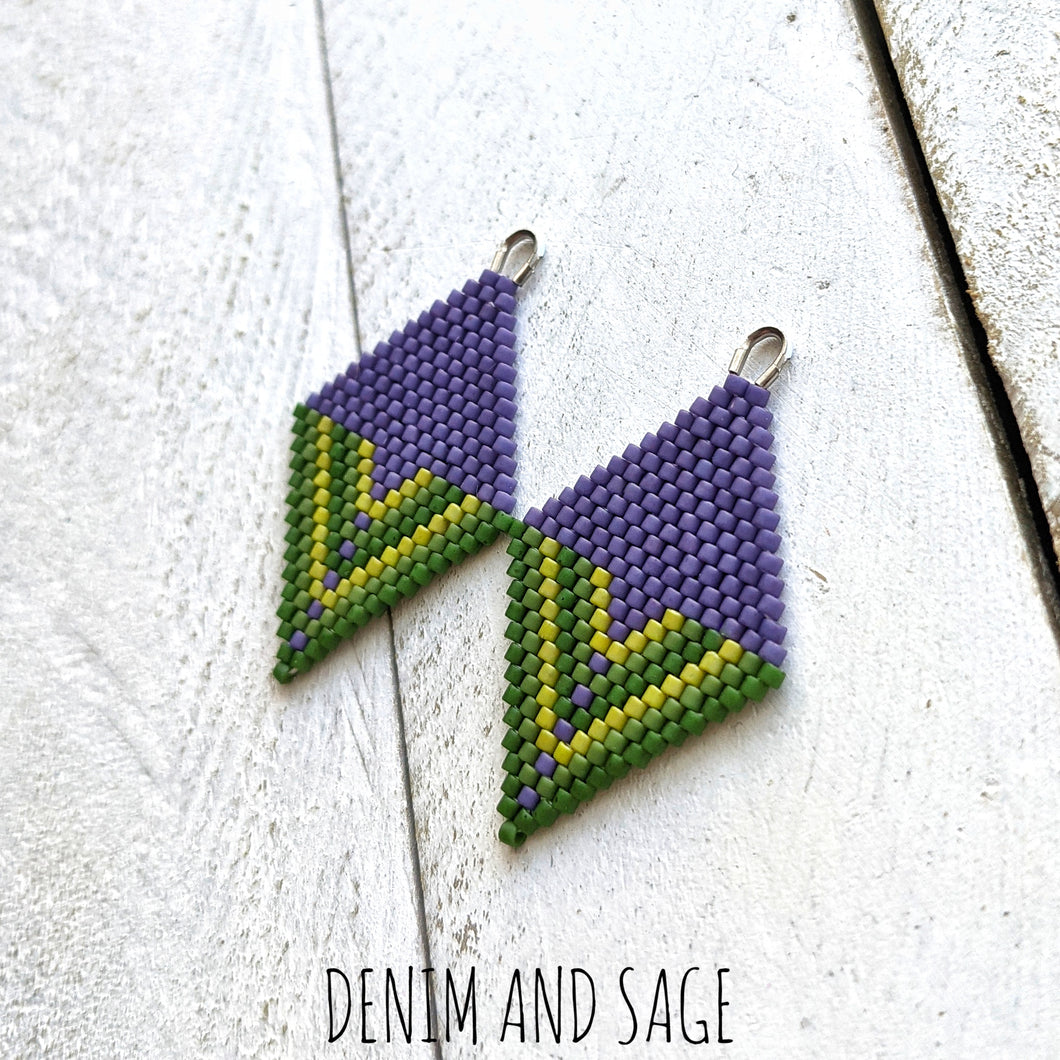 Purple and green spring flower bud earrings. Indigenous handmade.