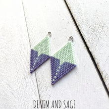 Load image into Gallery viewer, Mint and purple beaded earrings. Indigenous handmade.
