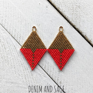 Matte red and gold beaded earrings. Indigenous handmade.