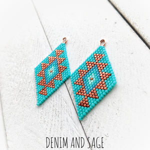Turquoise ombre and copper beaded earrings. Indigenous handmade.