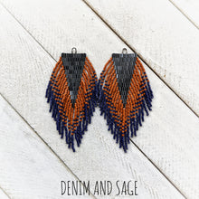 Load image into Gallery viewer, Navy and brown beaded earrings. Indigenous handmade.

