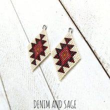 Load image into Gallery viewer, Dark red and burnt orange beaded earrings. Indigenous handmade.
