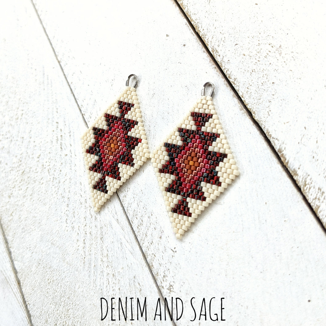 Dark red and burnt orange beaded earrings. Indigenous handmade.