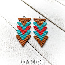 Load image into Gallery viewer, Brown, red and seafoam beaded earrings. Indigenous handmade.
