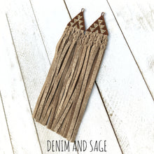 Load image into Gallery viewer, Brown and tan leather fringe beaded earrings. Indigenous handmade.
