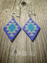 Load image into Gallery viewer, Purple, silver and turquoise beaded earrings. Indigenous handmade
