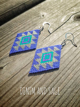 Load image into Gallery viewer, Purple, silver and turquoise beaded earrings. Indigenous handmade
