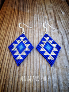 Blue and silver beaded earrings. Indigenous handmade