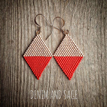 Load image into Gallery viewer, Matte Gold and red earrings. Indigenous handmade.
