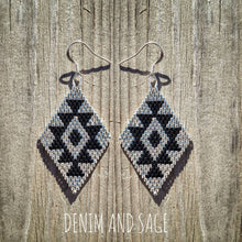 Load image into Gallery viewer, Silver and black beaded earrings. Indigenous handmade.
