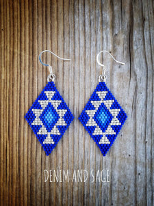 Blue and silver beaded earrings. Indigenous handmade