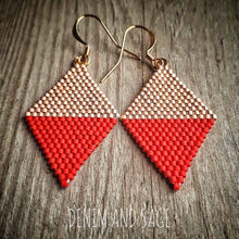 Load image into Gallery viewer, Matte Gold and red earrings. Indigenous handmade.
