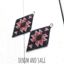 Load image into Gallery viewer, Rose gold and matte black delica beaded earrings. Indigenous handmade
