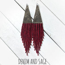 Load image into Gallery viewer, Metallic steel, red and black beaded earrings. Indigenous handmade.
